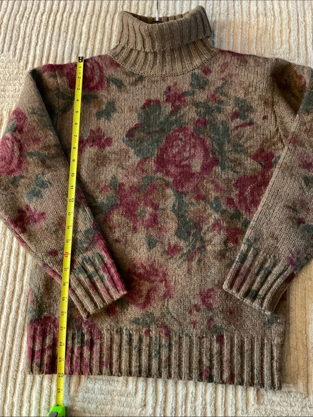 Vintage Ralph Lauren Wool Cabbage Rose Floral Turtleneck Sweater Knit size Small - Picture 4 of 5
